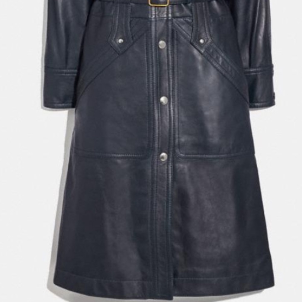 COACH 1941 MADE IN ITALY 🇮🇹 LAMB LEATHER SPORTY TRENCH COAT NAVY BLUE SIZE US 4 - Picture 5 of 16